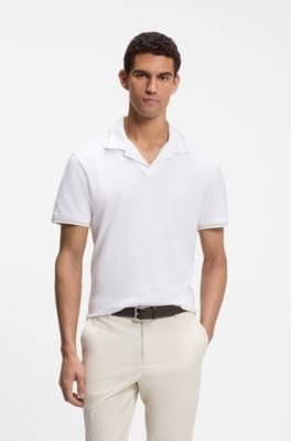 Hugo Boss Johnny-collar polo shirt in cotton and linen