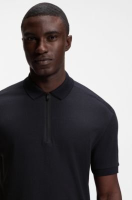 Hugo Boss Framed-zip polo shirt in waffle jacquard - Image 2