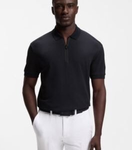 Hugo Boss Framed-zip polo shirt in waffle jacquard