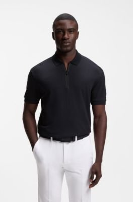 Hugo Boss Framed-zip polo shirt in waffle jacquard