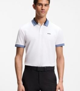 Hugo Boss Stripe-trim polo shirt in stretch cotton