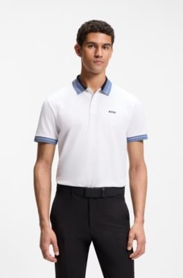 Hugo Boss Stripe-trim polo shirt in stretch cotton