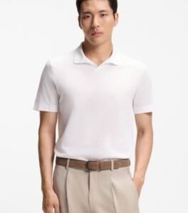 Hugo Boss Cotton-linen polo shirt with Johnny collar