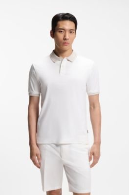 Hugo Boss Stripe-trim slim-fit polo shirt in mercerised cotton - Image 6