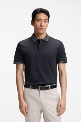 Hugo Boss Stripe-trim slim-fit polo shirt in mercerised cotton - Image 16