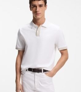 Hugo Boss Striped-trim polo shirt in mercerised cotton