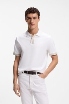 Hugo Boss Striped-trim polo shirt in mercerised cotton