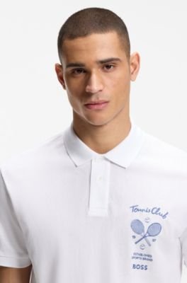 Hugo Boss Embroidered-artwork polo shirt in cotton mesh - Image 2