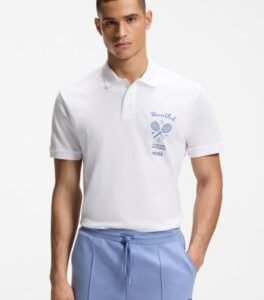 Hugo Boss Embroidered-artwork polo shirt in cotton mesh