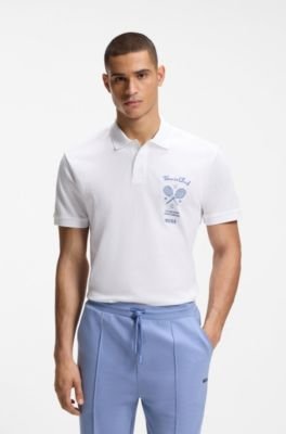 Hugo Boss Embroidered-artwork polo shirt in cotton mesh