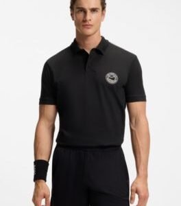 Hugo Boss Stretch-cotton polo shirt with tennis-inspired logo