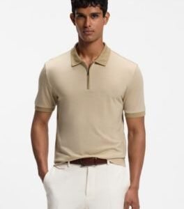 Hugo Boss Regular-fit polo shirt in wool with zipper placket