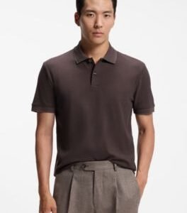 Hugo Boss Knit polo shirt in two-tone cotton
